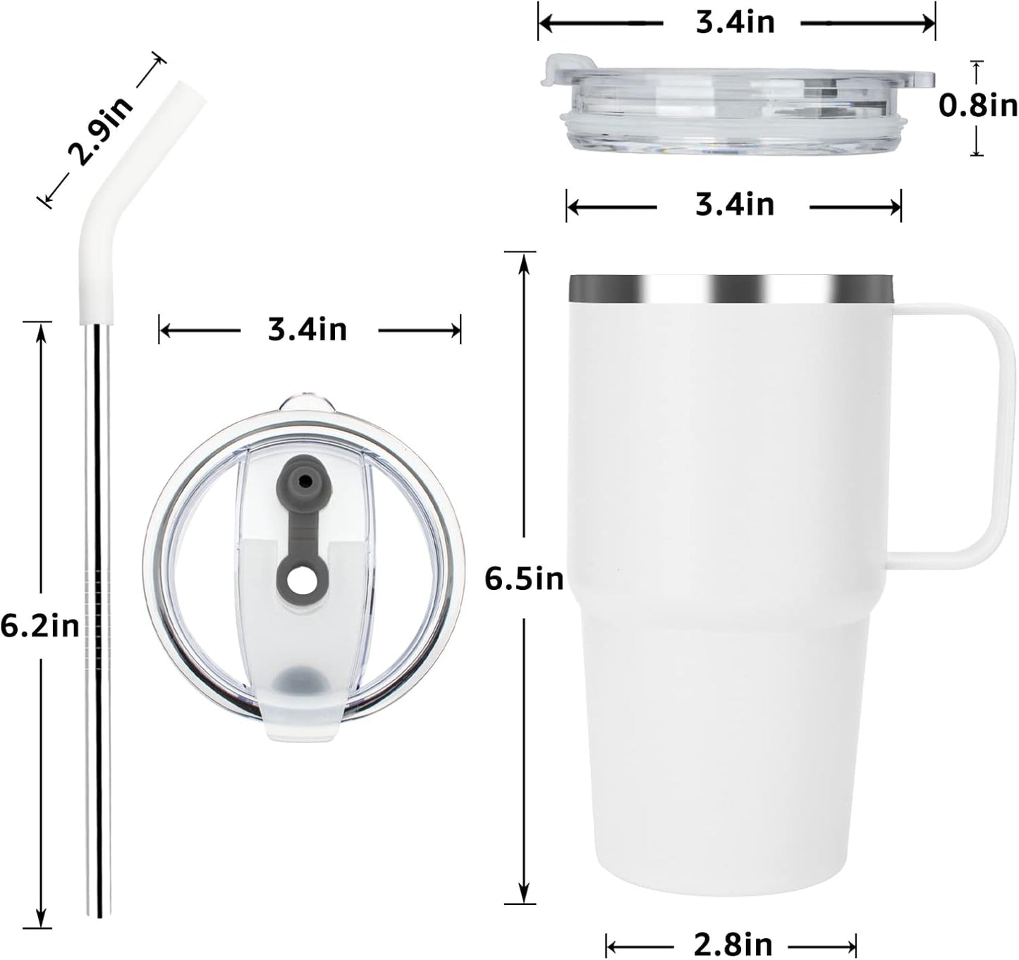 Sursip Insulated Coffee Mug with Handle and Lid, 24 oz Double Wall Vacuum Travel Thermal Coffee Tumbler with Straw for Home, Office Stainless Steel Coffee Cup - Leak proof, BPA Free (Black-1 Pack)