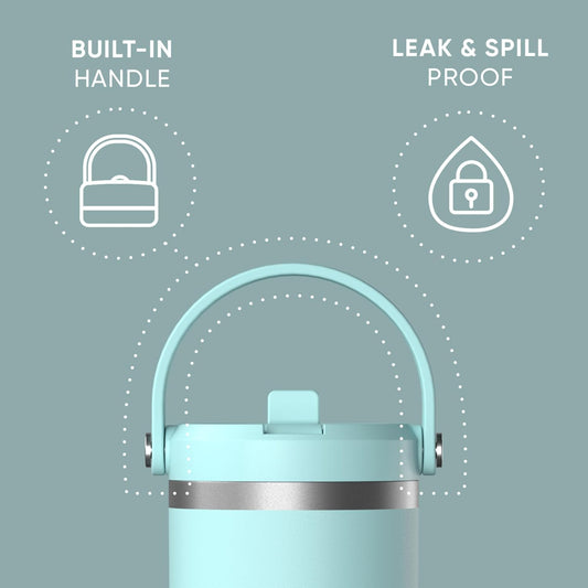 Hydrapeak Nomad 32oz Insulated Stainless Steel Travel Tumbler with Handle & Straw Lid, Leakproof, Cupholder Friendly, Keeps Drinks Cold 24 Hours, Reusable Bottle for Daily Hydration (Pale Sage)