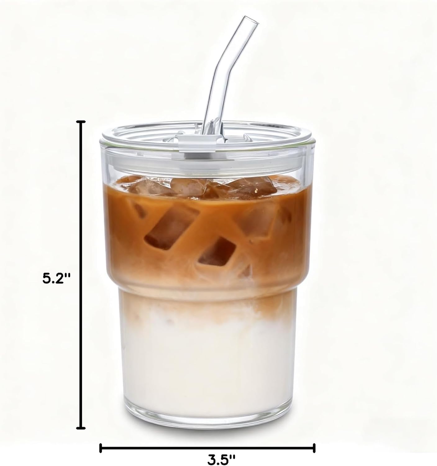 13oz Glass Tumbler with Straw and Lid Sealed, Carry On Reusable Iced Coffee Cups,Thick Wall Glass Coffee Drinking Glassware Cups