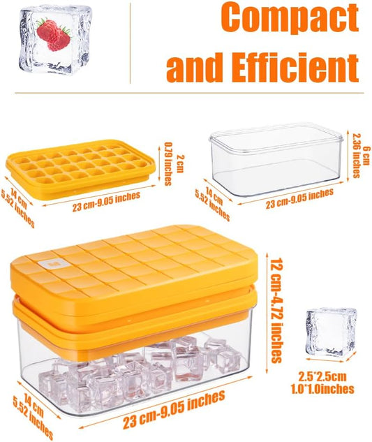 Brigii Ice Cube Tray with Lid & Storage Bin, 56 Cubes Ice Mold with Easy-Release Silicone Bottom, Stackable Ice Trays for Freezer, BPA Free,for Cocktails, Whiskey, Coffee & Drinks