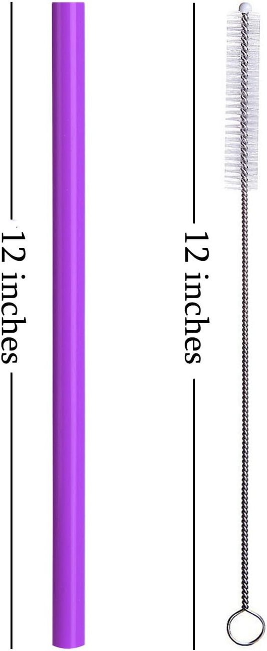 ALINK Reusable Silicone Smoothie Straws, 12” Extra Long Flexible Half Gallon Replacement Straws for Tall Travel Mug, 32 oz 40 oz YETI/RTIC Tumbler, Set of 6 with Brush