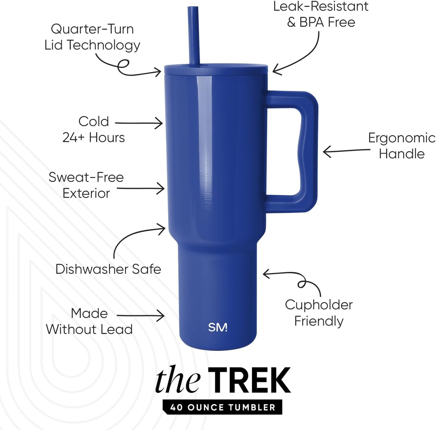 Simple Modern 40 oz Trek Tumbler with Handle and Straw Lid | Cup Holder Friendly Insulated Stainless Steel Travel Mug | Sea Glass Sage - Colors C