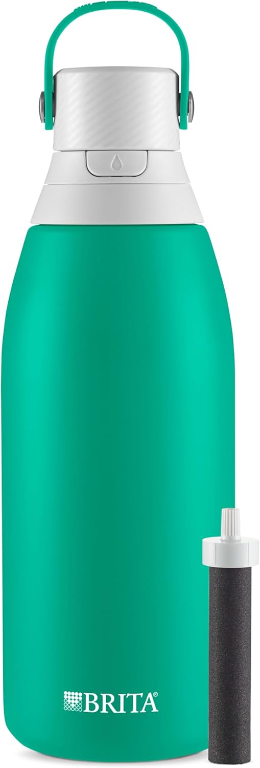 Brita Insulated Filtered Water Bottle with Straw, Reusable, Stainless Steel Metal, Blue Jay, 20 Ounce