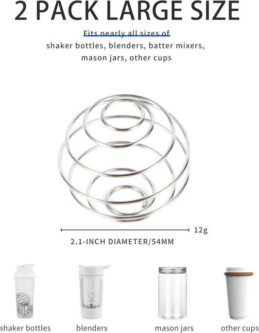 2 Pack Stainless Steel Shaker Ball for Protein Shakes, Wire Whisk Mixer Balls for Shaker Bottles, Fast & Smooth Mixing