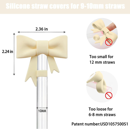 6Pcs Silicone Straw Toppers Covers for Stanley Cups 40/30oz 10mm(0.4in) Dust-Proof Bow Straw Covers Toppers Suitbale for Stanley Cup Accessories Reusable Straws Caps (Colorful A) - Colors B