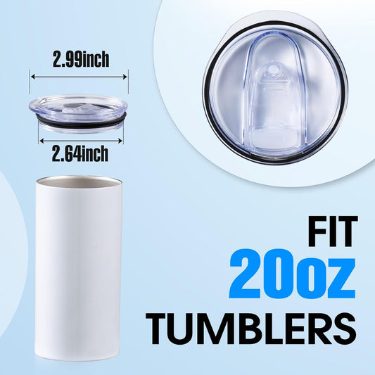 3 Pack 20oz Skinny Straight Body Stainless Steel Tumbler Replacement Lid,Spill Proof Splash Resistant Silicon Sliding cover for 2.76inch mouth,Straw Friendly for work, travel and Daily Life