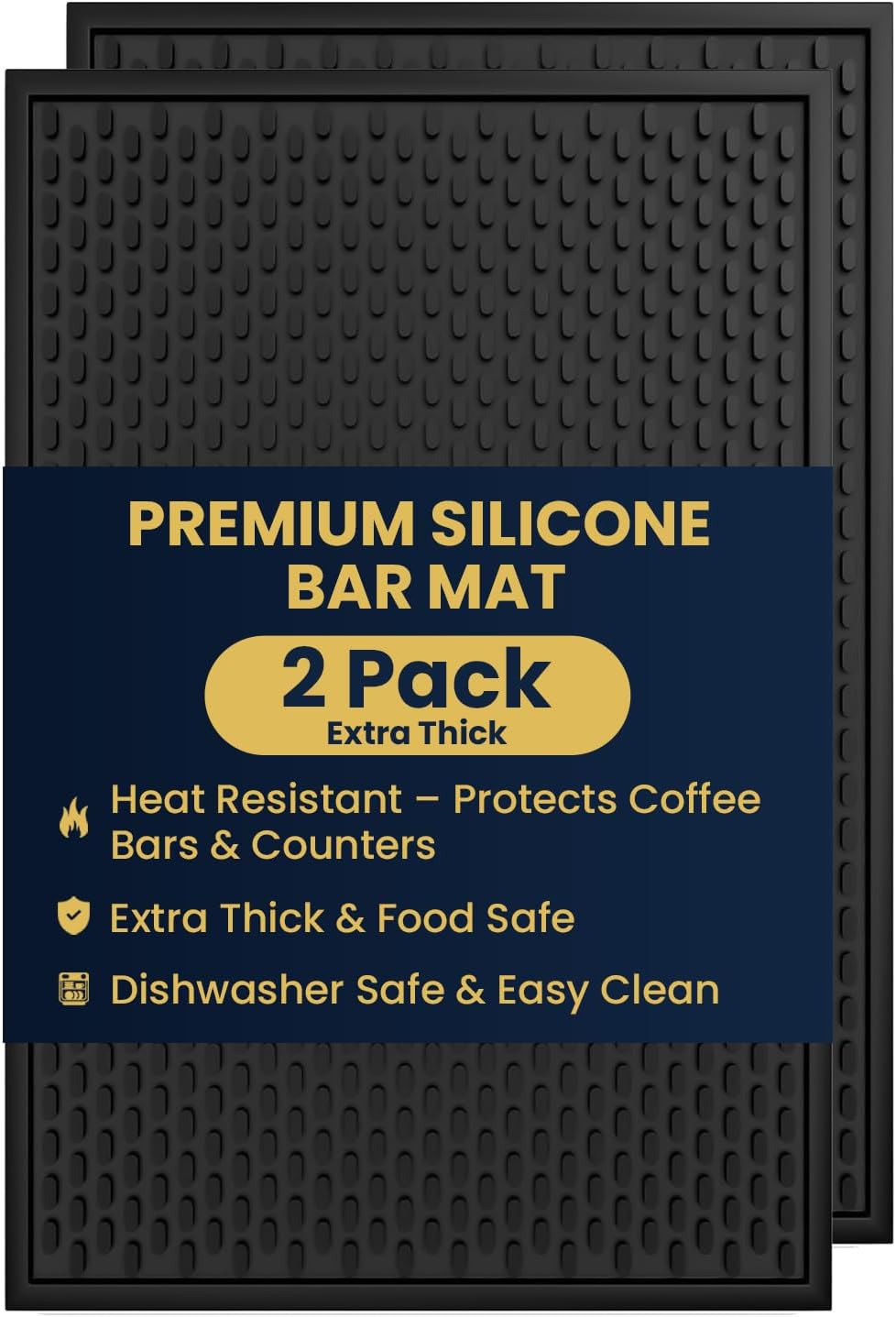 AXIESO Silicone Drip Mat - 1/2 Inch Thick, Heat-Resistant and Food Safe - Counter Top, Coffee Bar or Restaurant - Drying Mat for Glasses - 18x12 Inches