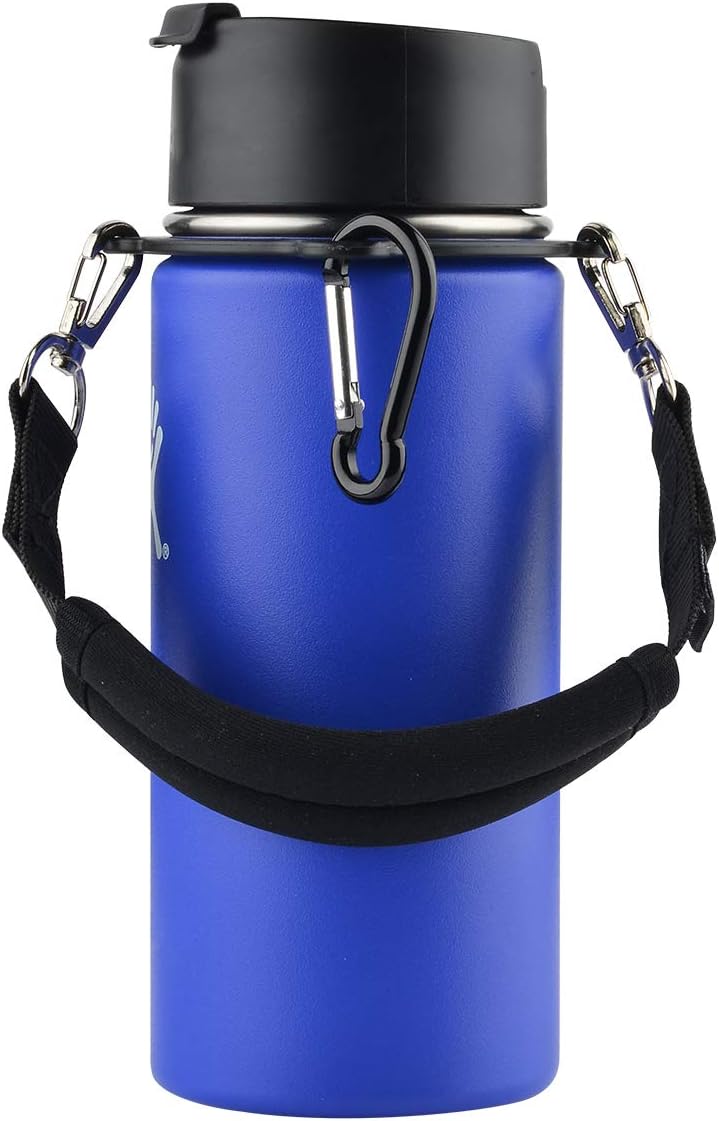 CM Water Bottle Handle Strap Carrier Handle Neoprene Holder Strap with Carabiner for Wide Mouth Bottles, Fits 12 oz to 64 oz Bottle, Black Color