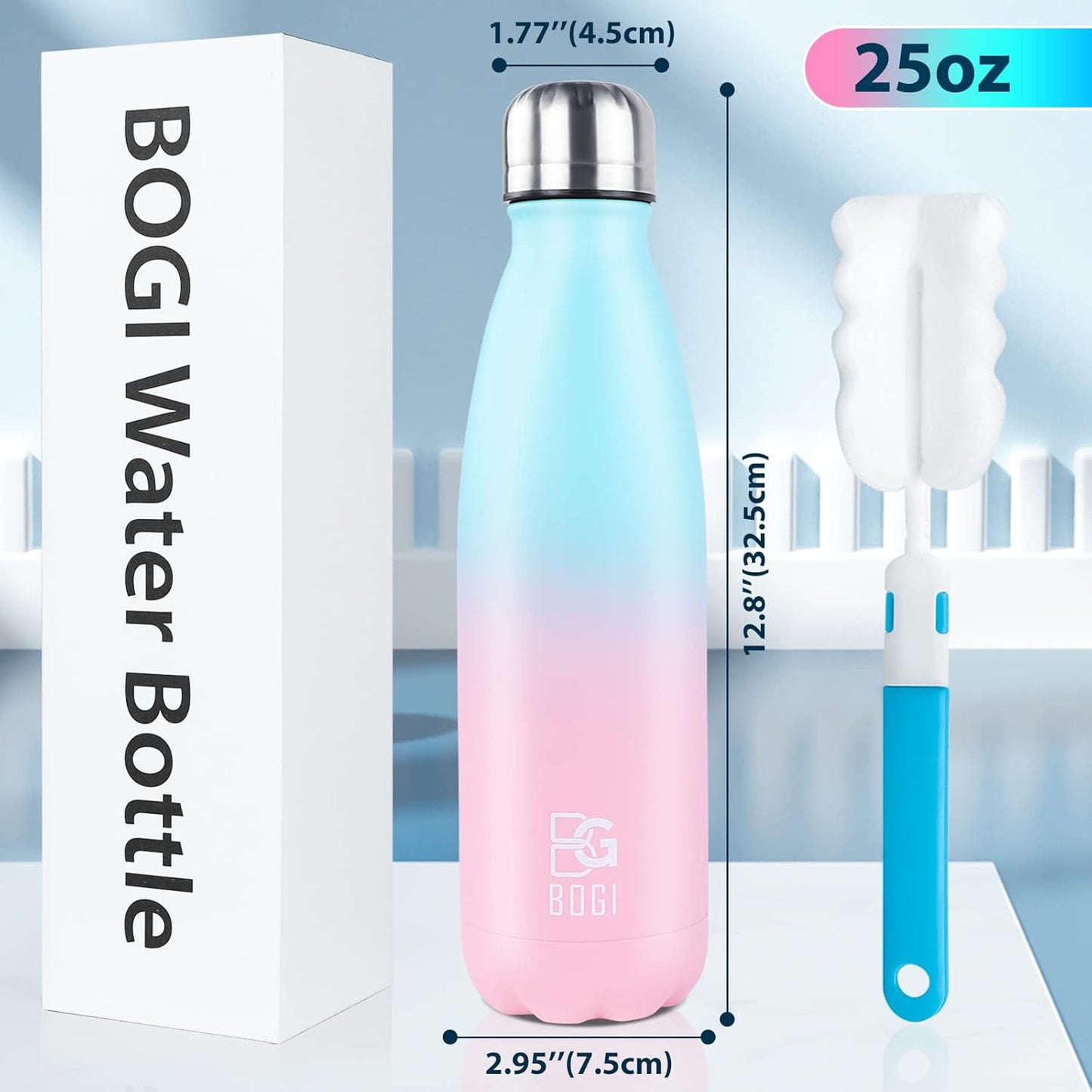 BOGI 17oz Insulated Water Bottle Double Wall Vacuum Stainless Steel Water Bottles, Leak Proof Metal Sports Water Bottle Keeps Drink Hot and Cold - Perfect for Outdoor Sports Camping Biking (Purple)