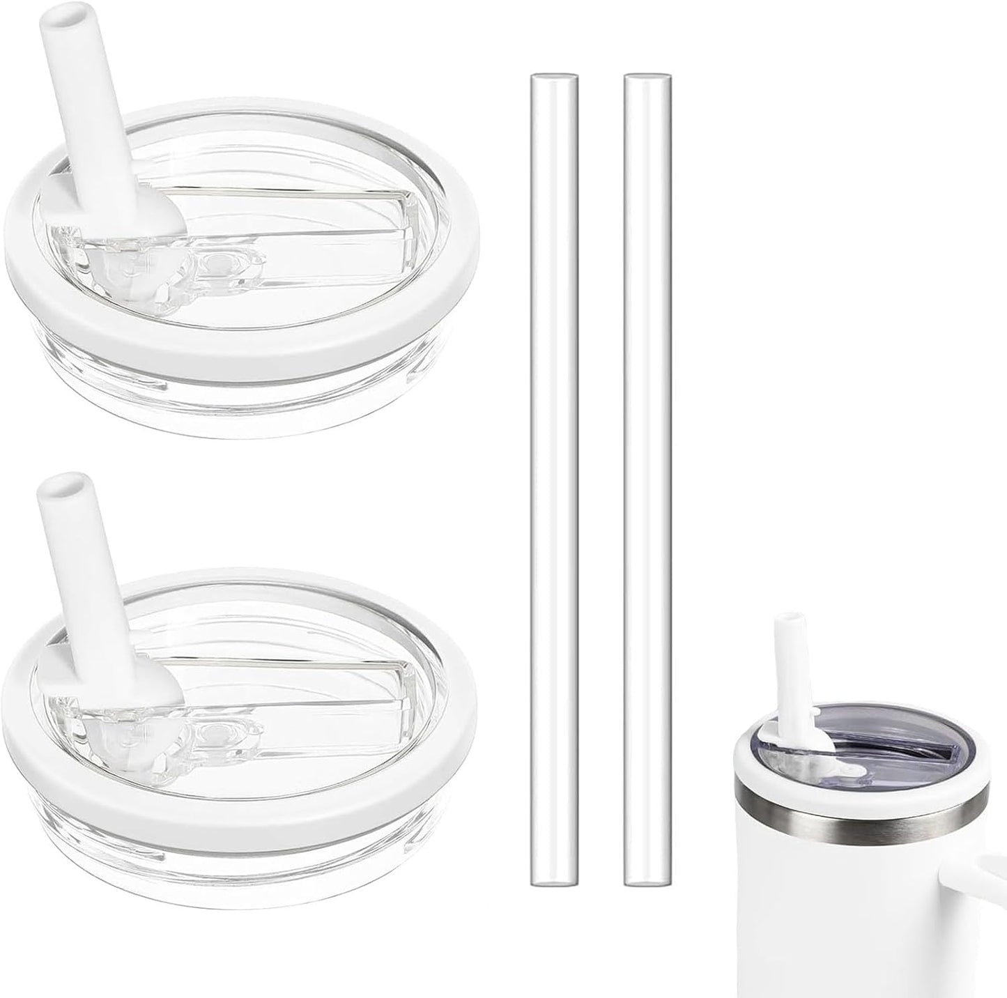 2 Pack 30 oz Replacement Tumbler Flip Straw Lid fit for Stanley Quencher, Leak Proof Lid Replacement for 30 OZ Stanley-H2.0 FlowState Tumbler, Spill Proof Reusable Lid (Beige)