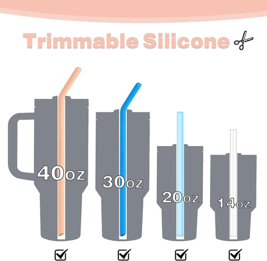 8 Pack Replacement Straws for Stanley Cup 40 Oz 30oz Tumbler, 12 Inch Long 0.4" Wide Reusable Silicone Straw For Yeti/Simple Modern With 1 Cleaning Brush - 8 Colorful Bent