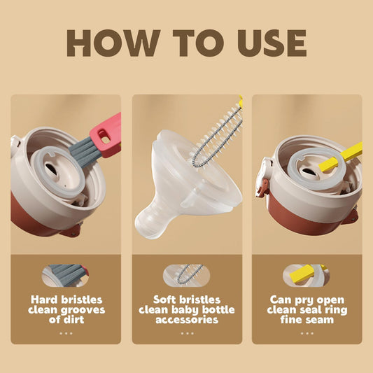 3 in 1 Cup Lid Cleaning Brush, 3 in 1 Multifunctional Cleaning Brush Portable Cup Lid Cleaner for Bottle Gap Tight Spaces Cup, Portable Cup Lid Cleaner with Brush, 3 Pcs
