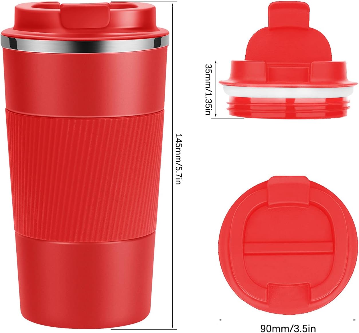 YINJOYI 12oz Travel Coffee Cups Insulated Tumbler Thermal Mug to Go with Lid Leak Proof Reusable Stainless Steel Coffee Mug Spill Proof for Hot and Iced Cold Drinks (Red, 380ml)