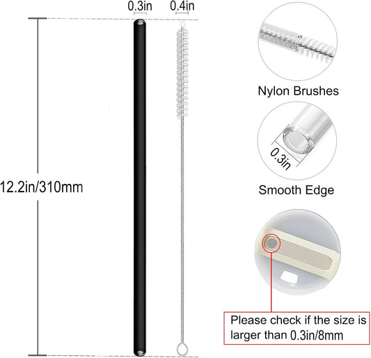 12" Glass Straw for Stanley 40 oz Cup Tumbler, Replacement Stanley Straw, 6 Pack Clear Glass Straw with Cleaning Brush, Reusable Stanley Cup Accesspries