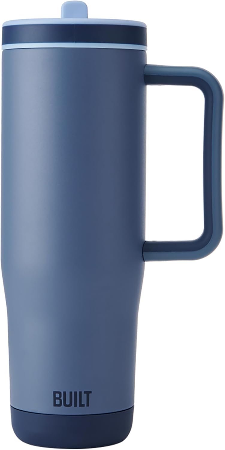 Built 40 oz Cascade Flip Straw Tumbler, Double Wall Insulated Bottle, Gym & Sport Bottles - Stainless Steel & Straw Lid, Leak-Proof, Soft Bumper Base, Portable BPA-Free (Lavender)