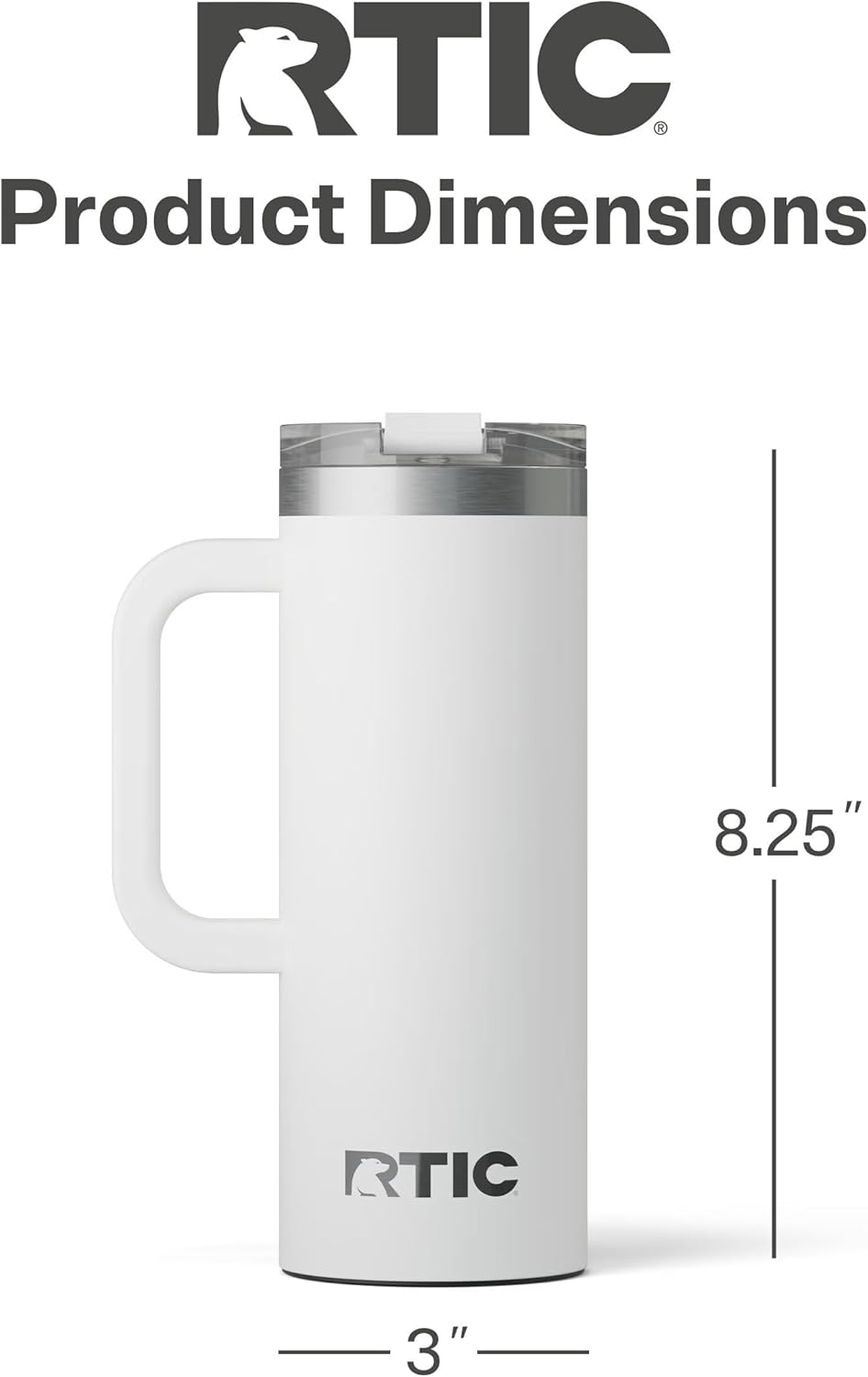 RTIC 20oz Road Trip Travel Mug with Lid and Handle, Ceramic Lined, Insulated, Stainless Steel, Metal, Double Wall Vacuum-Insulation, Portable Coffee, Tea Cup for Hot and Cold Drink, Black