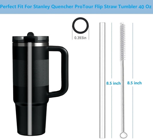 Replacement Straws Compatible with 40 oz Stanley Quencher ProTour Flip Straw Tumbler with Leakproof Lid-8 Transparent Straw with 2 Brushes