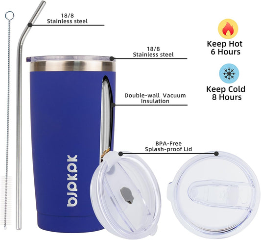 BJPKPK Tumbler with Lid and Straw, 20 oz Stainless Steel Vacuum Insulated Color Block Tumblers, Double Wall Ice Coffee Thermal Cup Travel Mug,Coral - Colors A