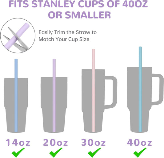 Tomorotec 15PCS Reusable Silicone Drinking Straws w/ 2 Brushes, Fit for Stanley Tumbler 40oz 30oz 20oz, 12" Long Customizable for Various Drinkware, Dishwasher Safe, BPA-Free, Safe for Teeth (Macaron)
