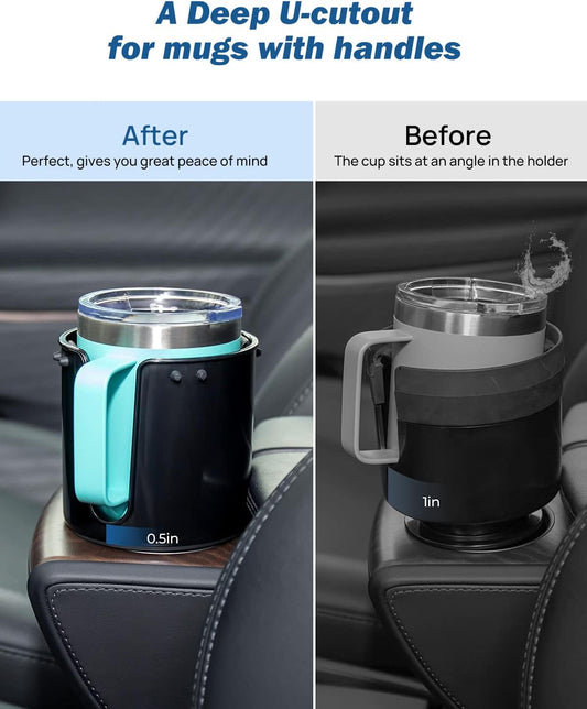 JOYTUTUS Large Stable Cup Holder Expander for YETI, Hydro Flask, Hold 18-40 oz Bottles and Mugs, Car Cup Holder Adapter with Adjustable Rubber Base