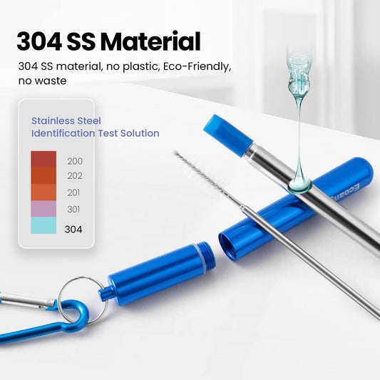 Ecoangel Cruise Ship Essentials,4-Pack reusable Collapsible Stainless Steel Drinking Straws with Aluminum Case,Cleaning Brush,and Keychains-Silver,Blue,Red,Green