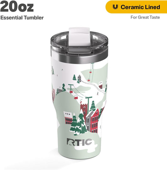 RTIC 20oz Essential Tumbler with Lid, Ceramic Lined, Insulated, Stainless Steel, Metal, Double Wall Vacuum-Insulation, Travel Cup for Iced Coffee, Tea, Hot and Cold Drink, Graphite