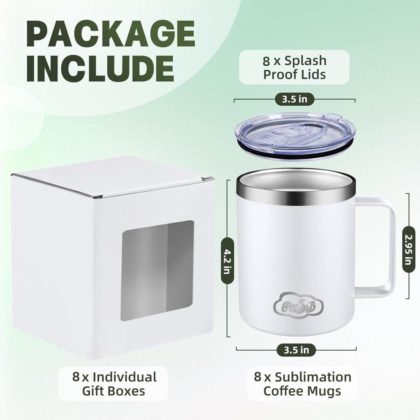 12oz Insulated Coffee Mug with Handle, Stainless Steel Wide Mouth Travel Tumblers with Lid, Double Wall Vacuum Coffee Cup for Camping, Office, Army Green 4 Pack
