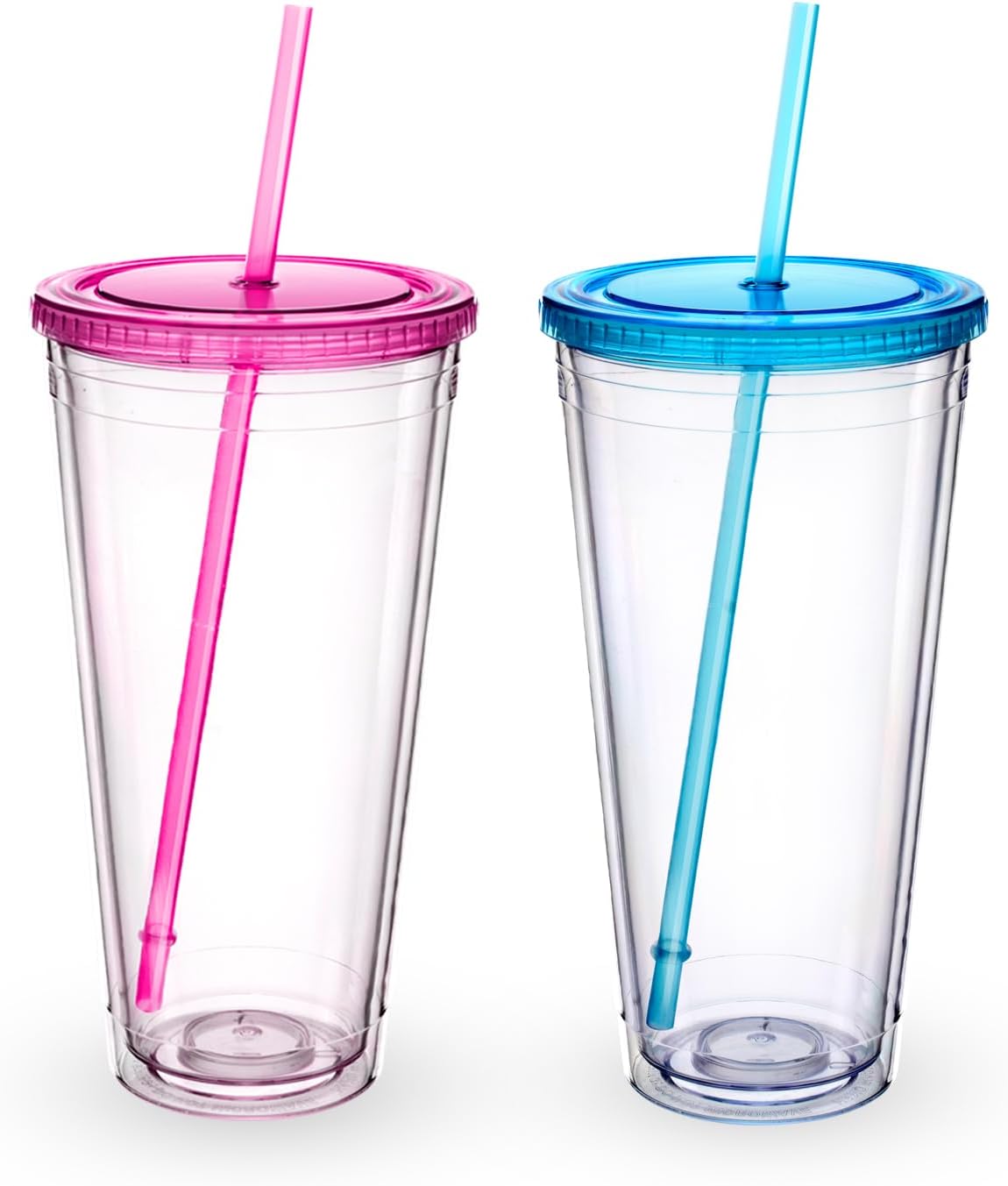 Zukro Clear Acrylic Tumbler with Straw and Lid 32 oz, Double Walled Insulated Reusable Plastic Iced Coffee Cup, To Go Cup Perfect for Parties, Birthdays, Fit in Cupholder, BPA Free, Clear, 2 Pack