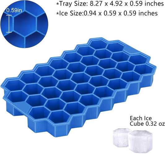 2 Pack Silicone Ice Cube Trays With Lid - 37 Grid Small Ice Cube Molds For Freezer Reusable BPA Free Easy-Release For Cocktail Whisky Iced Coffee Dishwasher Safe