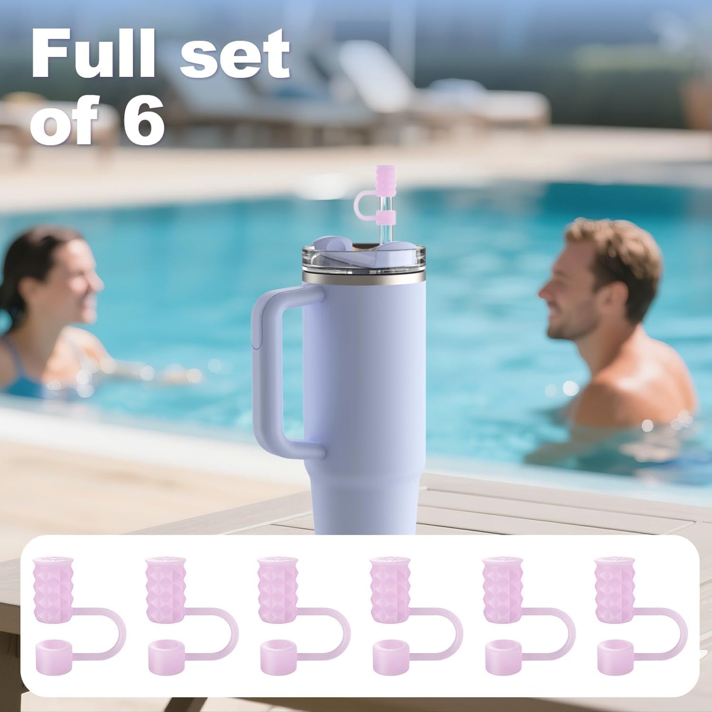 6Pcs 0.39in/10mm Silicone Straw Covers Cap Compatible with Stanley Cup 40 & 30 oz, Reusable Dust-Proof Straw Toppers for Tumbler with Handle, Starlight