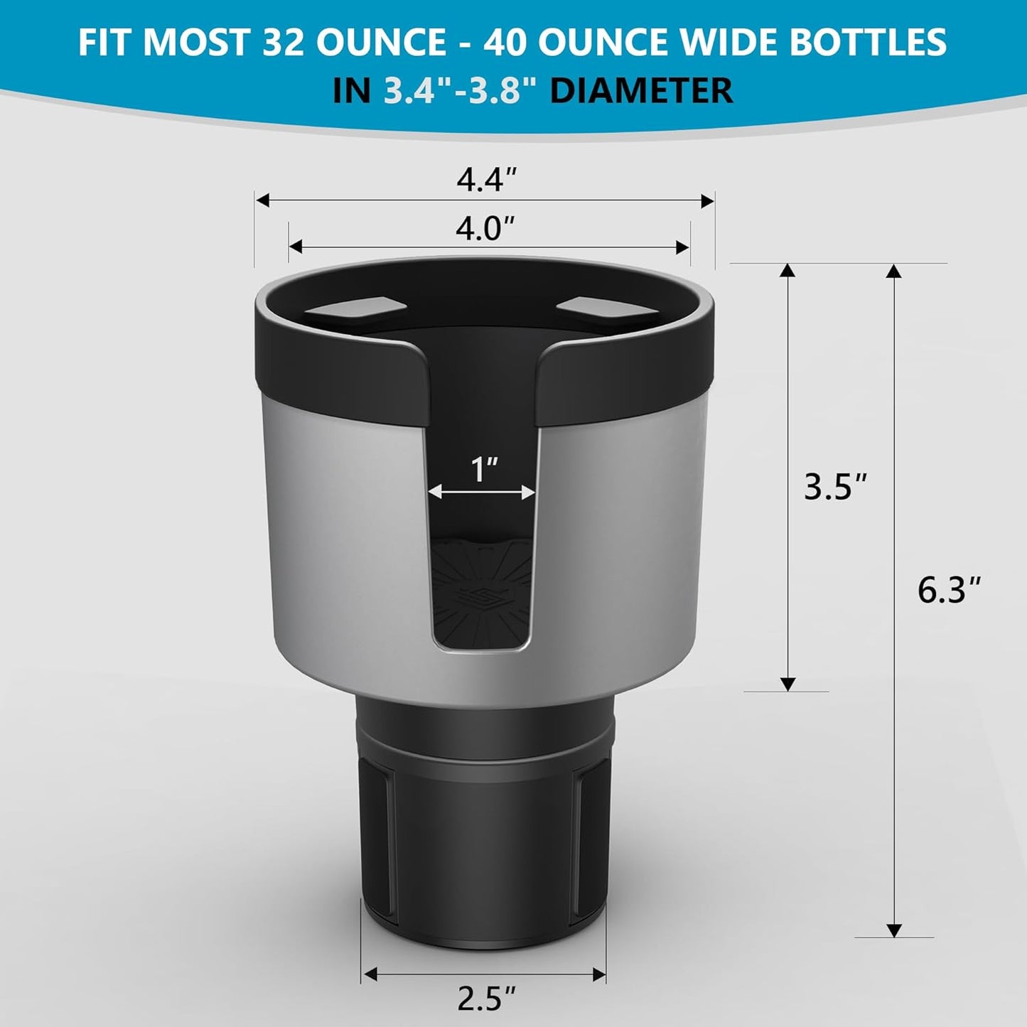 Seven Sparta Car Cup Holder Expander with Offset Adjustable Base, Compatible with Hydro Flasks 32/40 Ounce, Compatible with Yeti Ramblers 20/26/30 Ounce, Other Bottles in 3.4"-3.8" (Black)