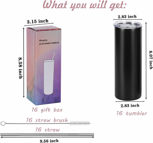 8 Pack 20 Oz Straight Skinny Tumblers, Individually Gift Boxed Stainless Steel Slim Skinny Tumbler Set Bulk, 20 Oz Insulated Slim Thin Travel Tumbler Cup for Diy, Silver