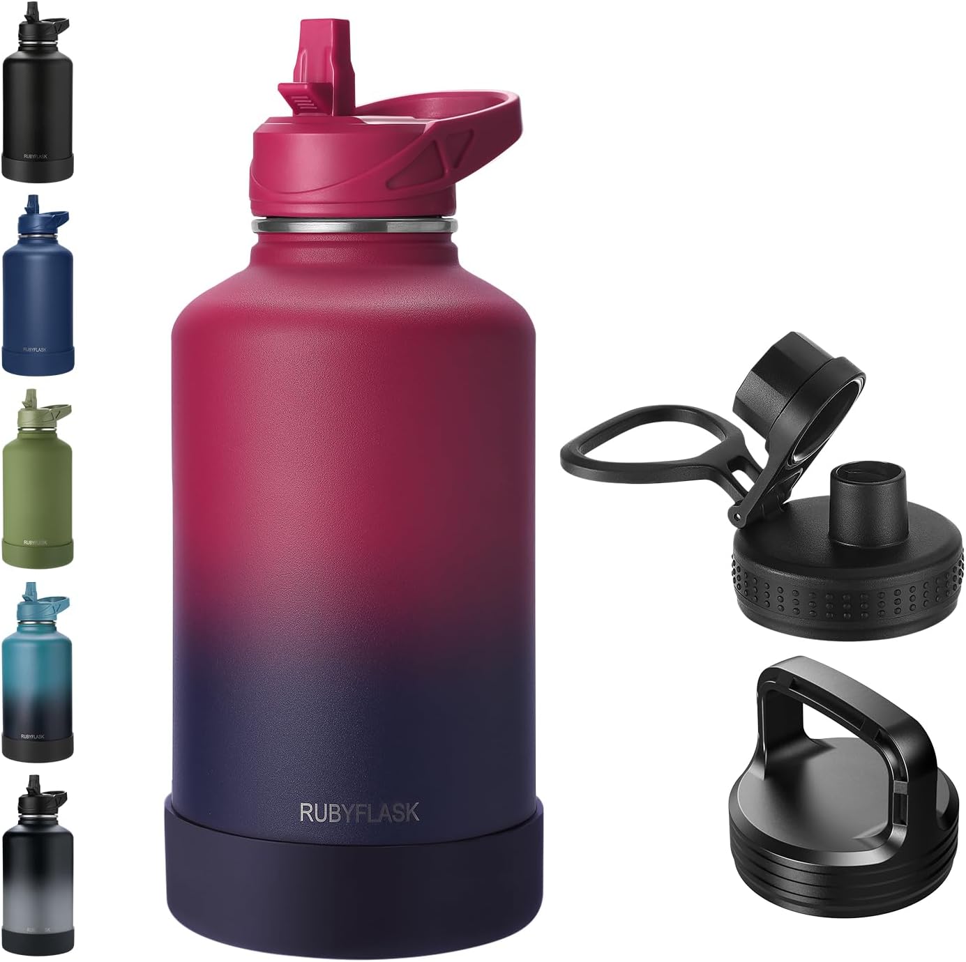 RUBYFLASK 32oz Insulated Water Bottle with Straw, Stainless Steel Metal Vacuum Water Flask, Large Thermal Water bottle with Leakproof 3 Lids for Travel, Camping, Gym Sports Indigo Black