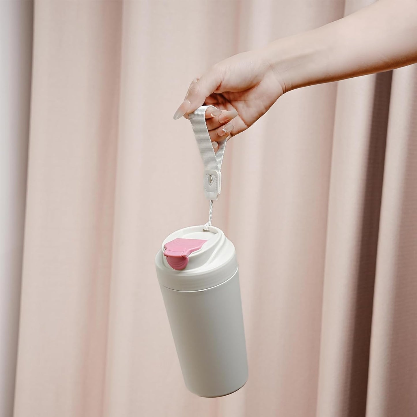 16oz Ceramic Travel Mug with Lid- 100% Real Ceramic Liner (No Coating), Heat-Resistant Outer Wall, Leak-Proof Lid with Detachable Strap, Fits Car Cup Holder