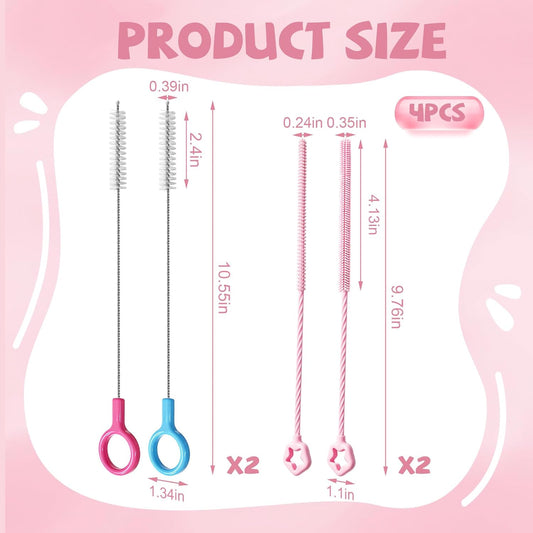 AONEZ Straw Cleaner Brushes Set of 4 - Silicone Straw Cleaner Brush - Straw Brush with Non-Slip Handle in Extra-Long Straw Brush for Metal, Glass, Plastic Reusable Drinking Straws