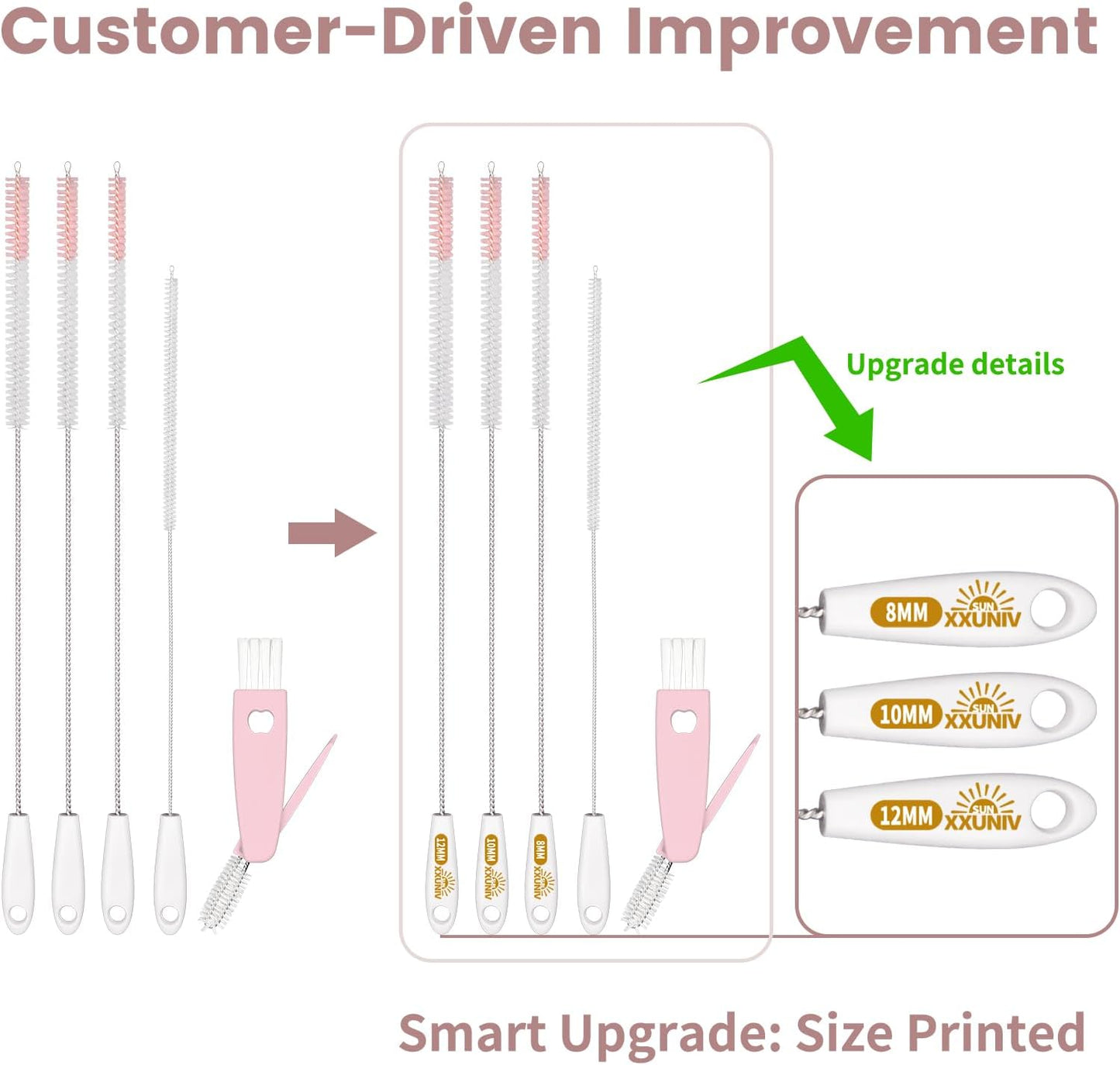 15 Inch Extra Long Straw Cleaner Brush Set, 5 Pcs Reusable Cleaning Brushes for Stanley 40 oz Tumbler, Owala, Yeti, Includes 4 Flexible Straw Brushes and 1 3-in-1 Cup Lid Gap Cleaning Tool(Pink)