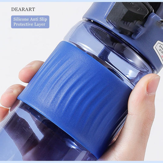 DEARART 24oz Water Bottles with Buckle, 100% Leakproof Anti Slip Silicone Bottle, No Straw Clear Bottle Easy Clean, Suit Sport Office School Travel Gym Yoga for Women Men, Dark Cyan