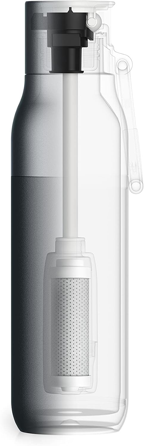 LARQ Bottle Filtered – Insulated Stainless Steel Water Bottle with Filter Straw, Removes Chlorine, PFAS Lead, BPA-Free Leak Proof Flip Top, 24h Cold for Travel Gym Office, 25 oz, Obsidian Black