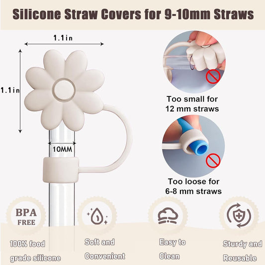 6PCS Silicone Straw Covers Toppers for Stanley Cups 30&40 Oz Tumbler Accessories -Flower Straw Caps Dust-Proof -Reusable Straws Tips Protectors for Stanley Cup 10mm 0.4in Straws - Colors A
