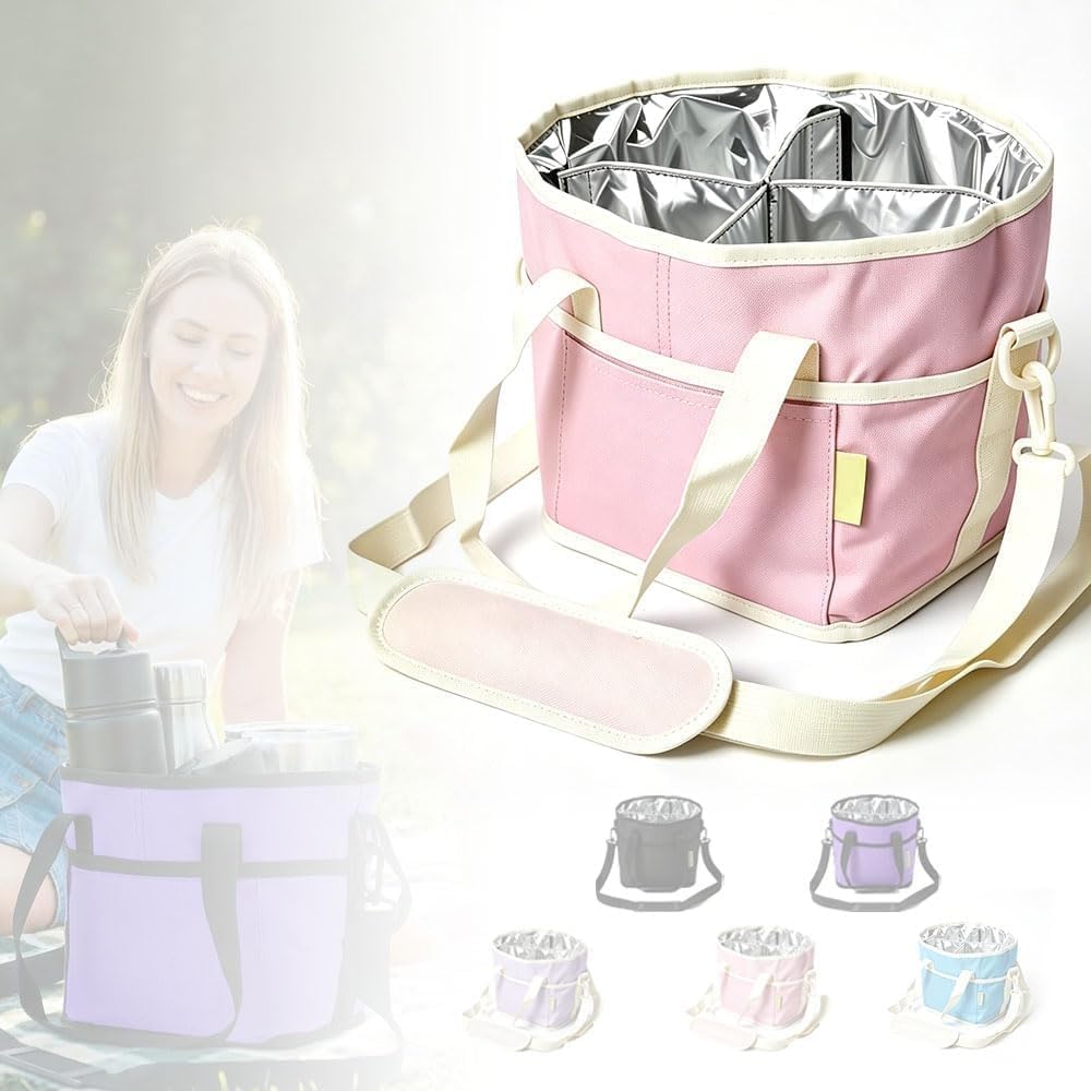 Insulated Drink Carrier Bag for 4 Cups, Water Resistant Multiple Tumbler Tote with Adjustable Shoulder Strap, Leakproof Reusable Coffee Caddy for Travel and Outings (Pink)