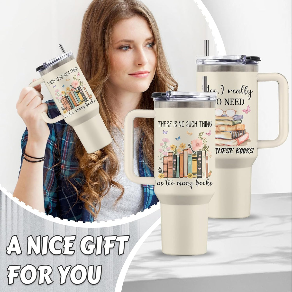 Might Be 40oz Tumbler, with Handle & Straw, Stainless Steel Cup | 40oz Insulated Tumbler, Travel Sport Coffee Water Bottle, Thanksgiving Christmas Birthday Gifts for Woman Man