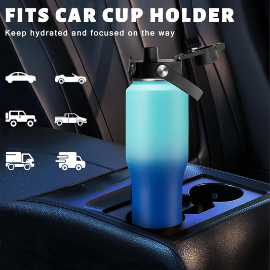 Insulated Water Bottle 40 oz - Fits in any Car Cup Holder, Keep Cold 48H Hot 24H, Stainless Steel Waterbottle Double Wall Flask with Straw, Pop-up Spout Lid, Paracord Handle, Carrier Bag