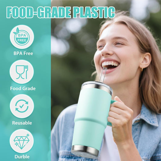 Straws for Yeti 35 oz Rambler Tumbler, 6Pcs 9.5 Inch Reusable Replacement Straws, BPA-Free Hard Plastic Accessories with 1 Cleaning Brush, Ideal for Smoothies, Milkshakes