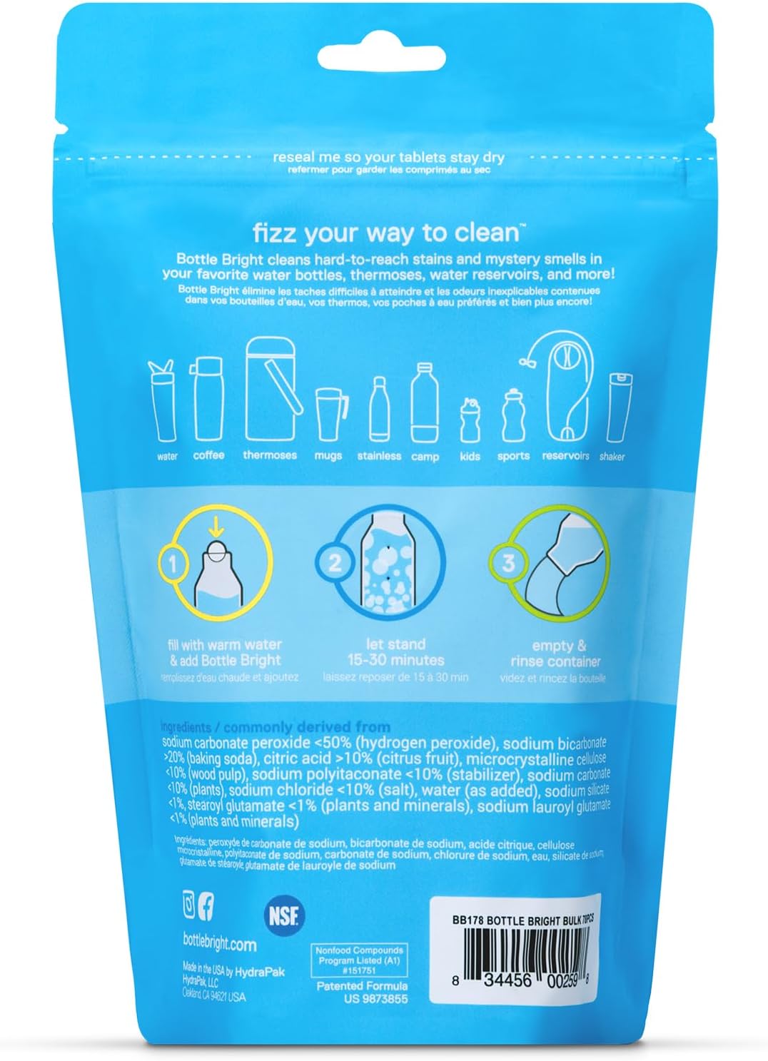 Bottle Bright Cleaning Tablets 12, 36, 78 Count – Water Bottle Cleaner for Stainless Steel, Tumblers, Thermos | Removes Coffee Tea Stains, Eliminates Odors, Easy and Safe Cleaning