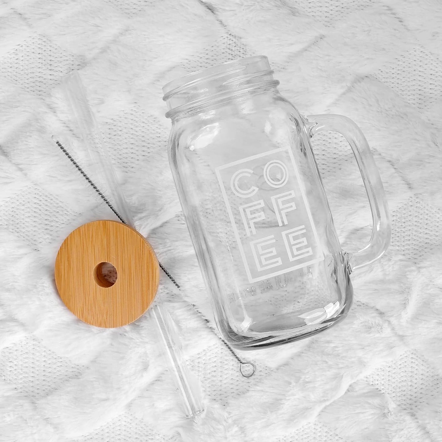 ANOTION Mason Jar Iced Coffee Cup with Lid and Straw, 24oz Regular Mouth Mason Jars with Handle Glass Coffee Drinking Glasses Tumbler Reusable Cups Bottles for Iced Coffee Cups for Travel Office Home