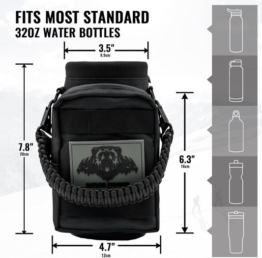 NATURE PIONEOR 32 64 128oz Tactical Water Bottle Pouch, Multi-Function Tactical Water Bottle Bag with Adjustable Shoulder Strap, Half/One Gallon Molle Strap Carrier Holder