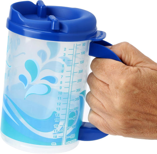 Plum Hill Hospital Cup with Lid and Straw, Large Water Cup with Straw and Handle, Hospital Mugs with Lid and Straw, 20 Oz Blue Medical Water Bottle, Clear Plastic Mug
