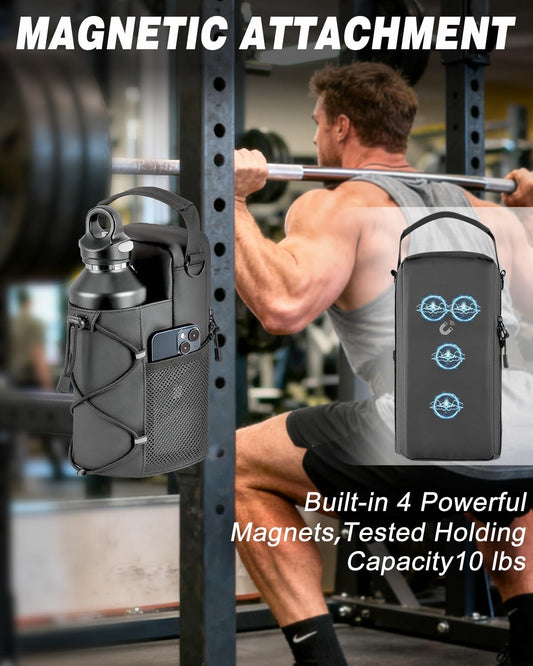 Magnetic Gym Bag for Men - Water Bottle Carrier Holder Bag with Shoulder Strap, 4 Built-in Magnets Gym Gifts for Men