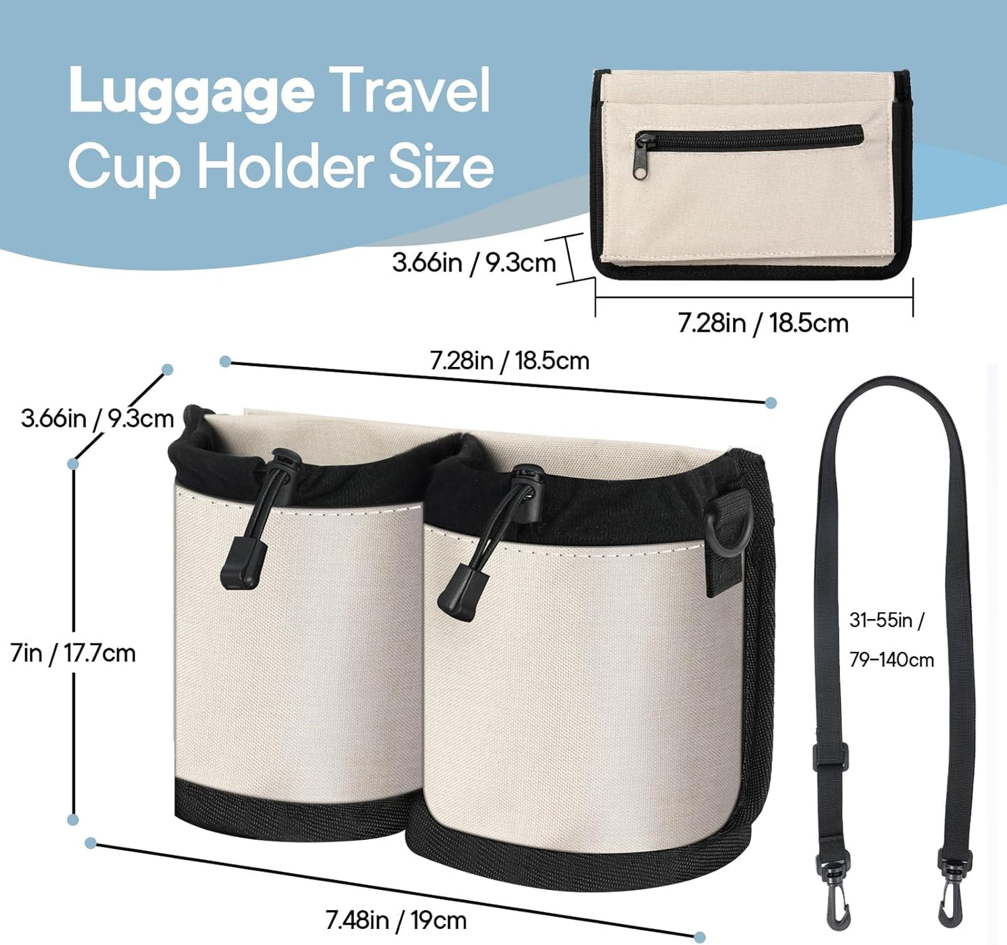 Extra Luggage Cup Holder Free Hand Drink Caddy for Suitcases to Travel and Business Trip,Travel Must Haves Men Women,Holds Two Coffee Cups,Passport,Flight Attendant Essential Organizer-Apricot