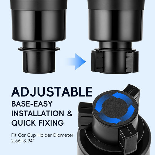RAYMYLO Car Cup Holder Expander with Adjustable Base, Cup Holder Insert for Car Compatible with Most 32/40 Oz Water Bottles 12 oz/24 oz Coffee Mugs Tumblers 3.4 to 3.78 in Diameter, 1 Pack Black